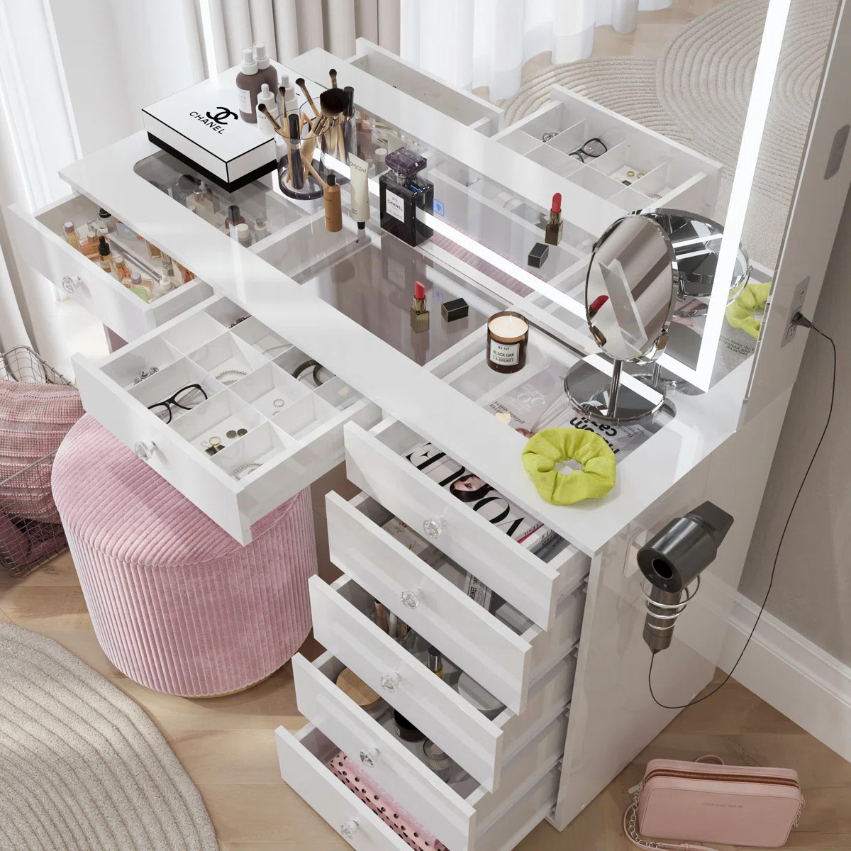 Brielle Premium Makeup Vanity With Bluetooth Speakers And Full LED Mirror | Wayfair North America