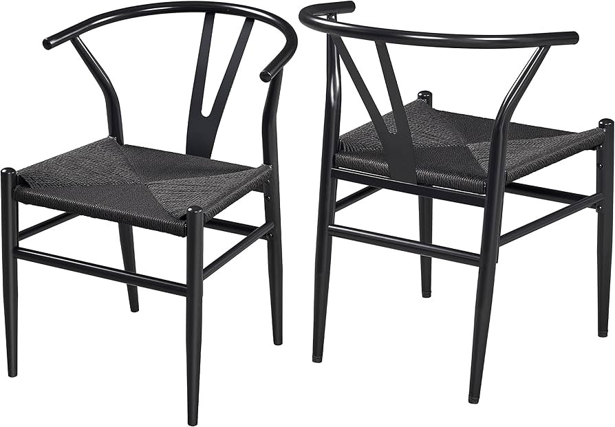 Yaheetech Weave Arm Chair Set of 2 Weave Modern Chair with Y-Shaped Backrest Mid-Century Metal Di... | Amazon (US)