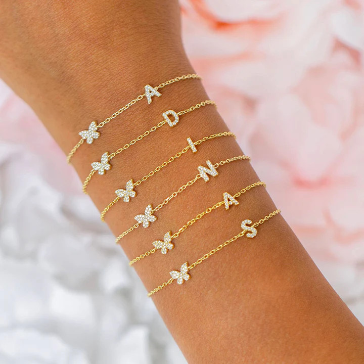 Pavé Butterfly Initial Bracelet | Adina Eden