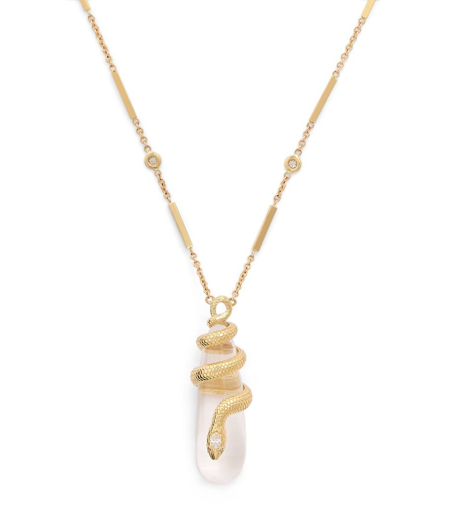 Yellow Gold, Diamond and Quartz Droplet Snake Necklace | Harrods