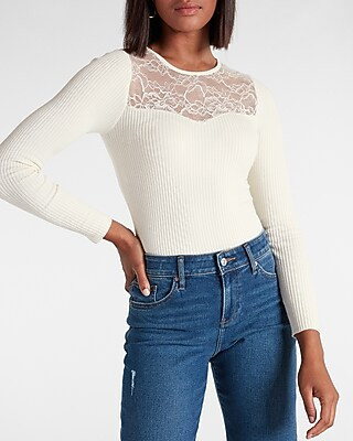 Lace Insert Fitted Sweater | Express