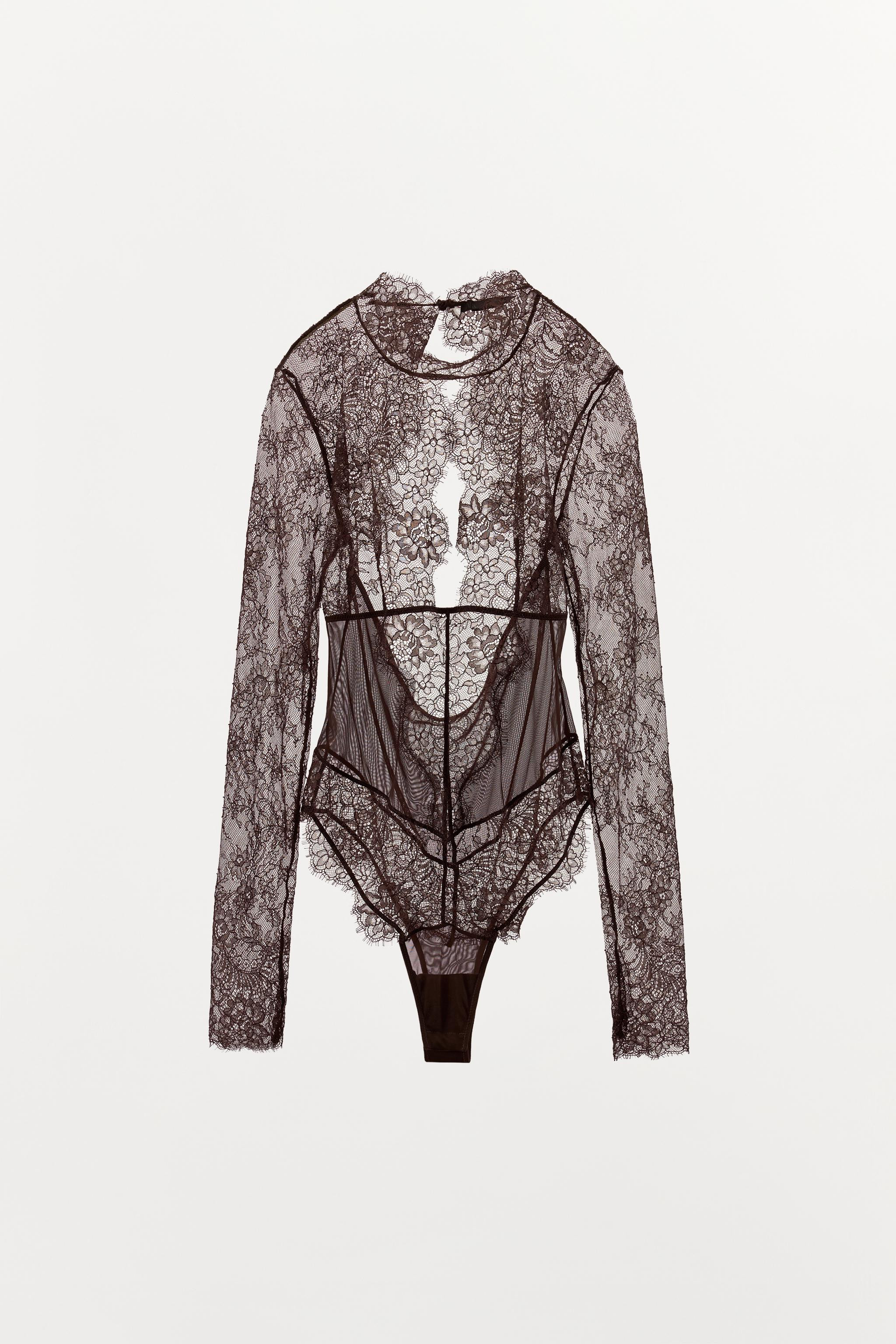 COMBINED LACE BACK NECKLINE BODYSUIT | Zara US