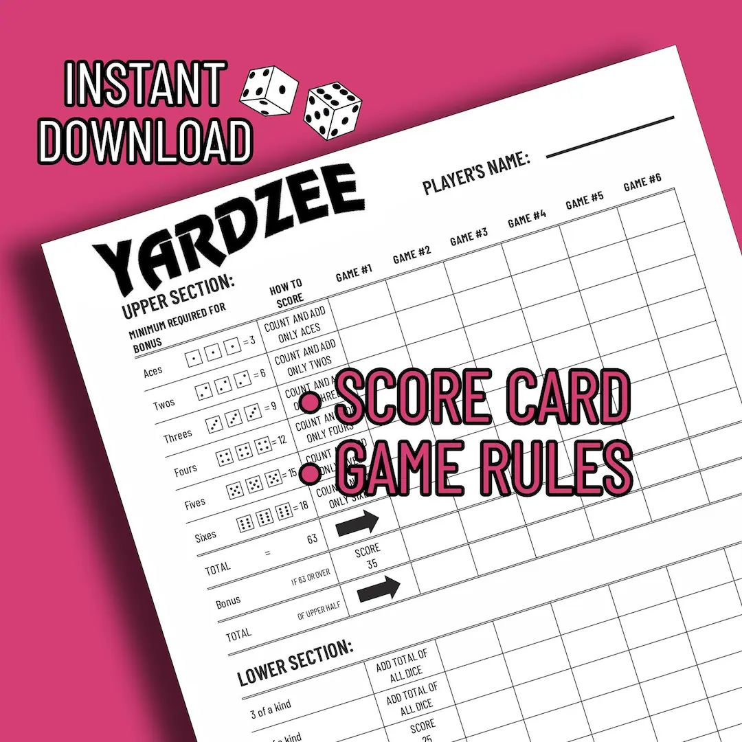 Printable YARDZEE/ YAHTZEE Score Card & Instructions Digital - Etsy | Etsy (US)