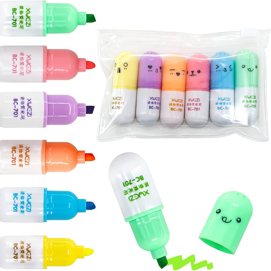 VANVENE 6 Pcs/Set Mini Pill Shaped Highlighter Pens for Writing Cute Face Graffiti Marker Pen Kor... | Amazon (US)