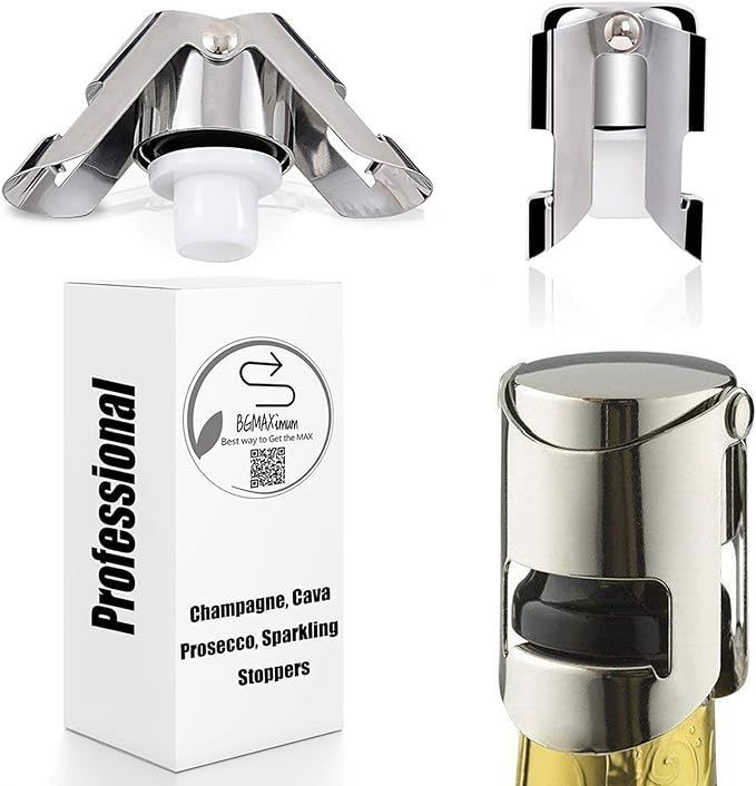 Champagne Sealer Stopper, BGMAX 3 Pack Stainless Steel Sparkling Wine Bottle Plug Sealer Set with... | Amazon (US)