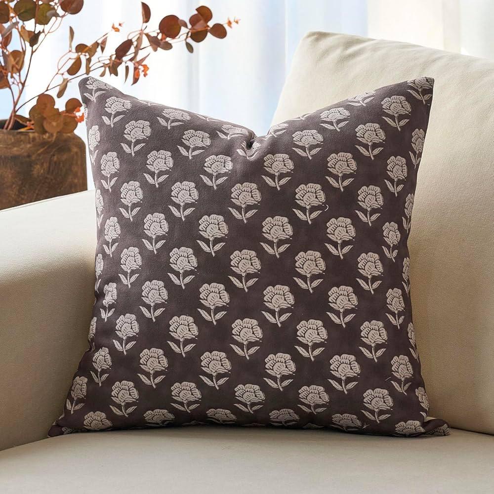 DOMVITUS Floral Pillow Covers 20x20 Throw Pillow Covers Decorative Farmhouse Block Floral Print V... | Amazon (US)