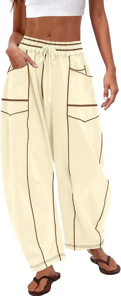 Nirovien Womens Barrel Sweatpants High Waisted Wide Leg Pants Drawstring Athletic Baggy Pants Lou... | Amazon (US)