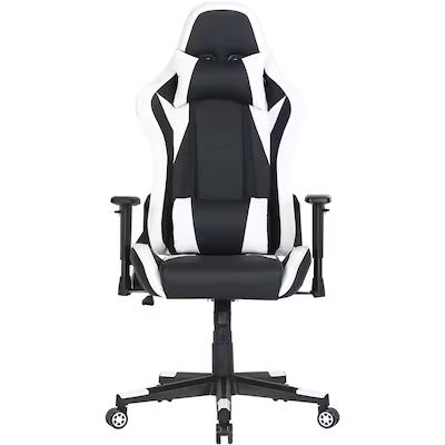 Hanover Black/White Contemporary Ergonomic Adjustable Height Swivel Upholstered Gaming Chair | Lowe's