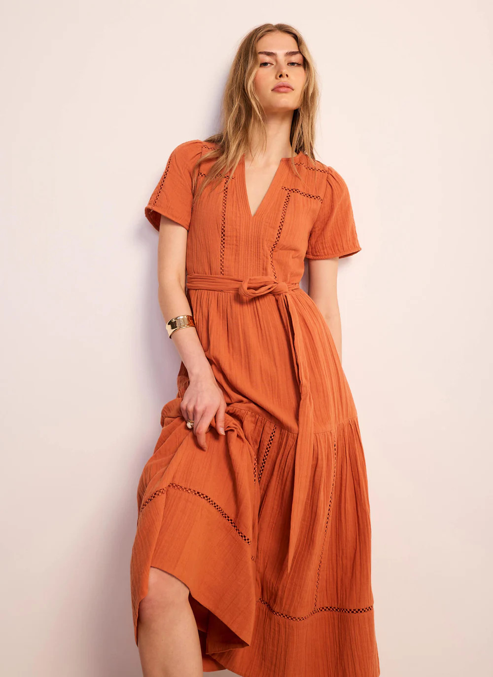 Orange Cotton Cheesecloth Maxi Dress | Mint Velvet