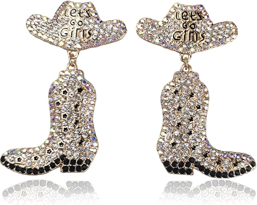 Beaded Earrings Cowboy Hat Boots Hypoallergenic Sparkly Rhinestone Fun Earring Western Country Co... | Amazon (US)