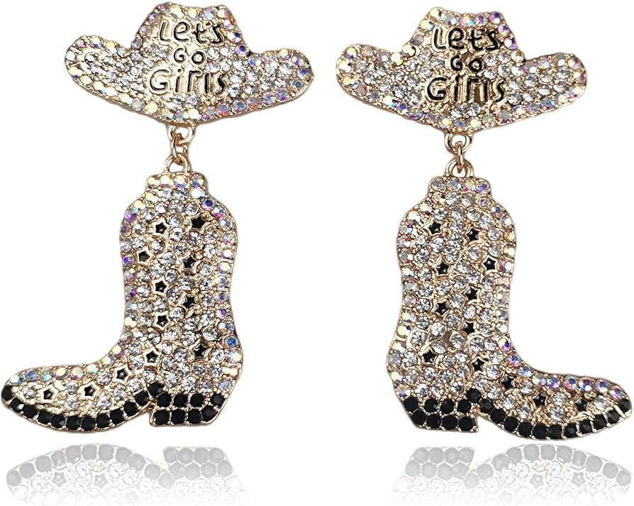 Beaded Earrings Cowboy Hat Boots Hypoallergenic Sparkly Rhinestone Fun Earring Western Country Co... | Amazon (US)