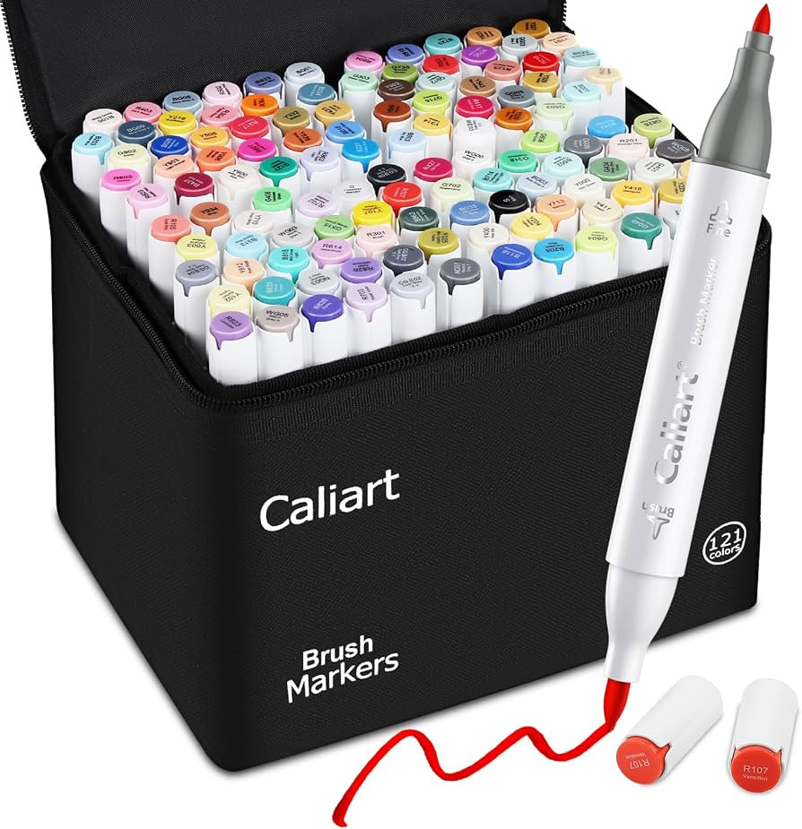 Caliart Alcohol Markers Brush Tip - 121 Colors Dual Tip Artists Coloring Markers Set Brush & Fine... | Amazon (US)