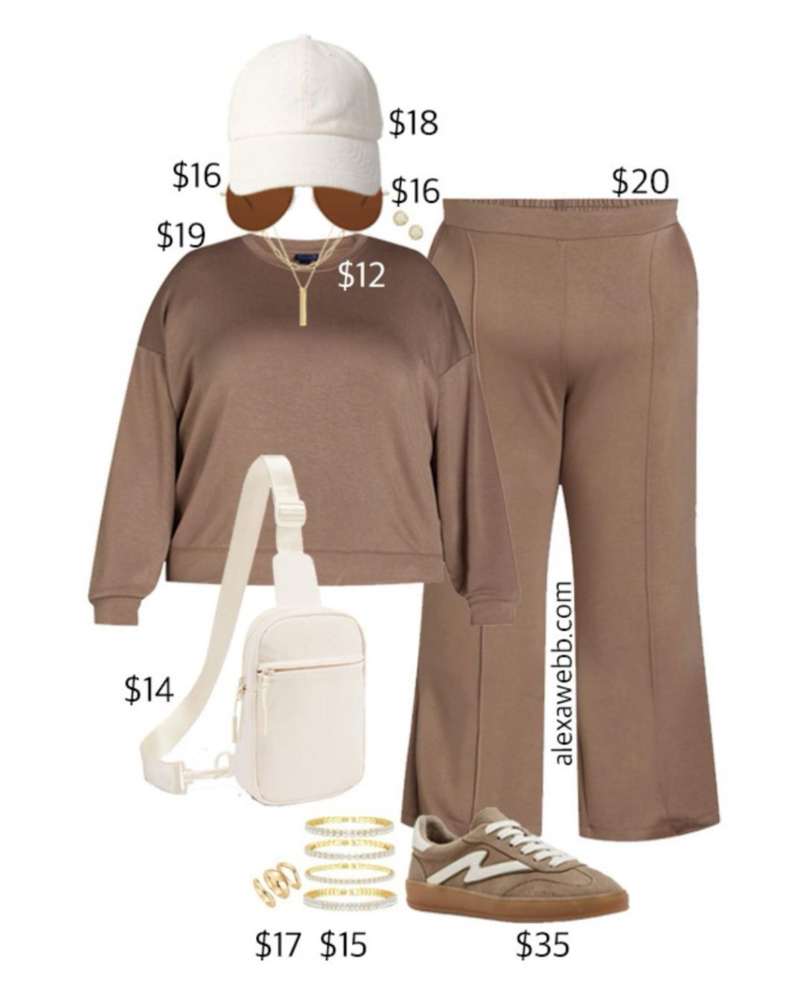 Plus Size on a Budget - Neutral Athleisure - A plus size athleisure set in mushroom brown with a sling bag, low top sneakers, and corduroy baseball cap. Perfect for running errands this fall. Alexa Webb #plussize

#LTKPlusSize #LTKStyleTip #LTKOver40