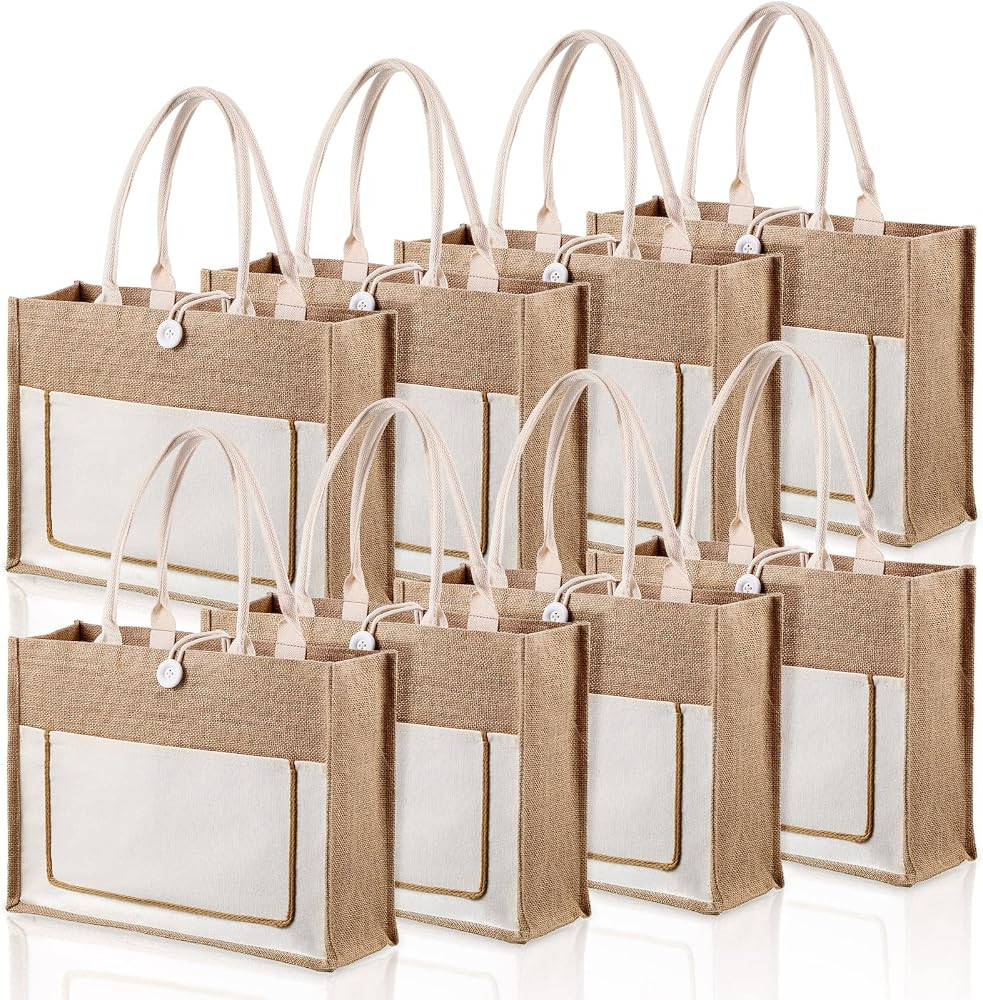 Reginary 8 Pcs Burlap Tote Bags Bulk Large Jute Tote Bags with Handles Reusable Canvas Gift Bags ... | Amazon (US)
