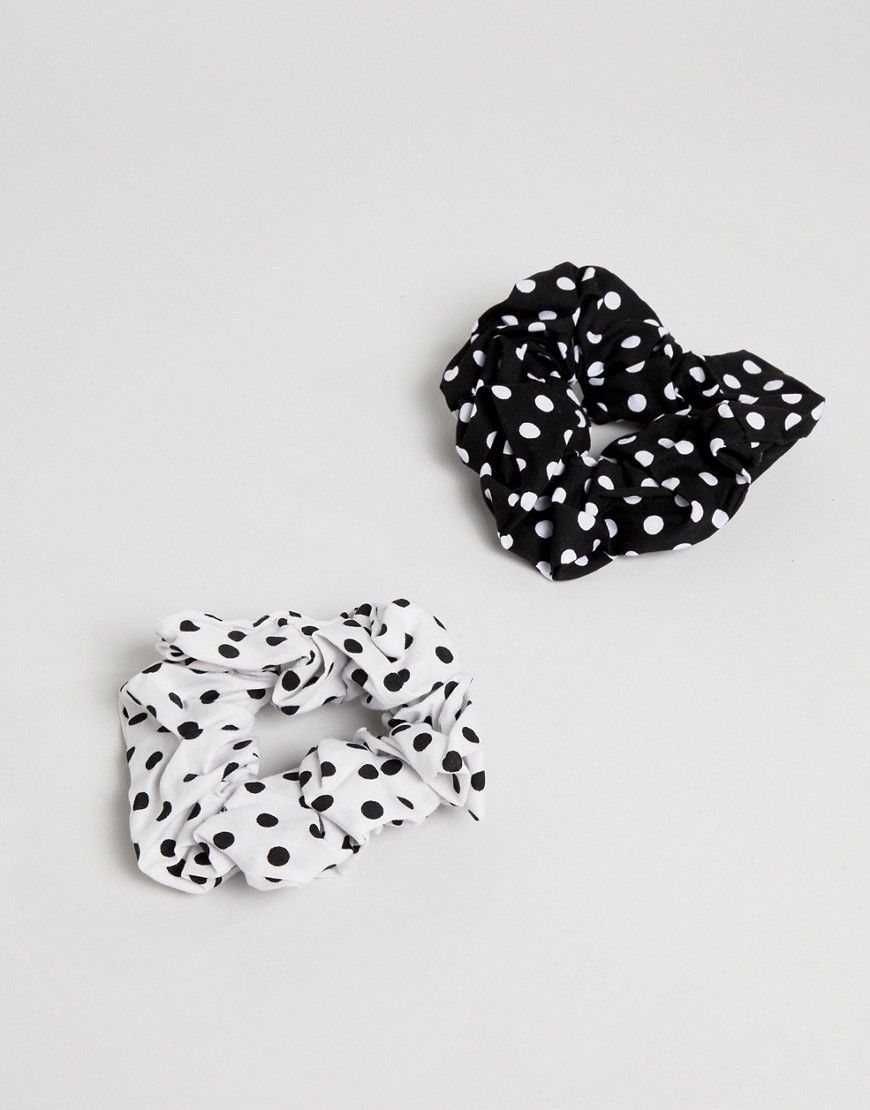 ASOS DESIGN pack of 2 scrunchie hair ties in polka dot print - Multi | ASOS US