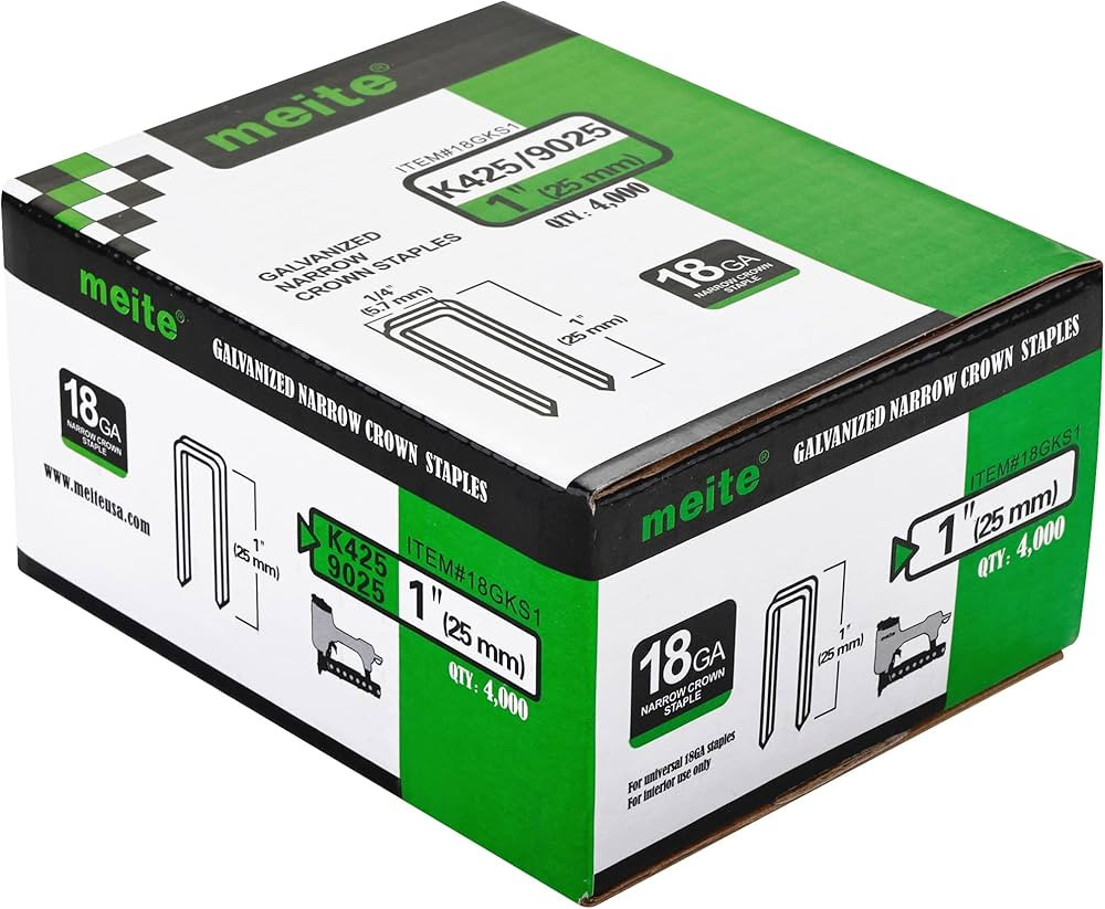 meite 18 Gauge 1/4-Inch Narrow Crown Staples 1-Inch Length Heavy Duty Galvanized Upholstery Stapl... | Amazon (US)