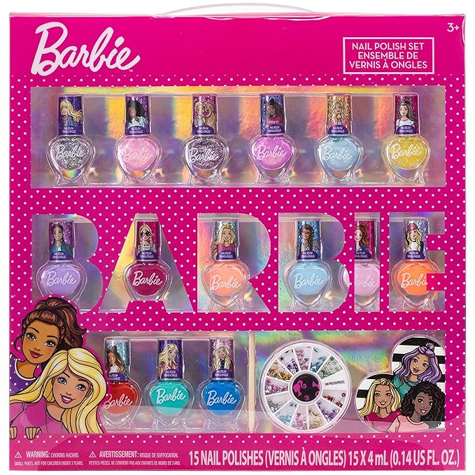 Townley Girl Barbie Non-Toxic Peel-Off Quick Dry Nail Polish Activity Makeup Set for Girls, Ages ... | Amazon (US)