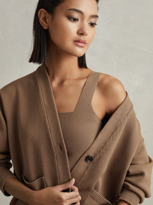 Harper Mink Chunky Knitted Cardigan | Reiss UK