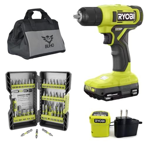 Cordless Drill Set Bundle with Ryobi 18V ONE+ Drill Driver, 3/8 Inch Chuck, 40 Piece Bit Set, 1.5... | Amazon (US)