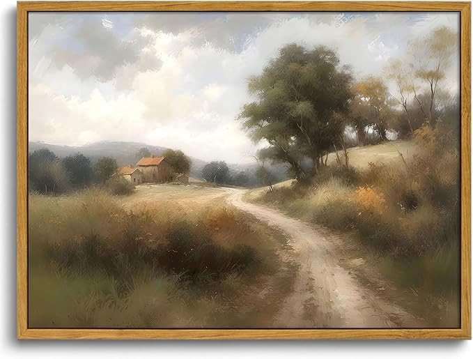 KISSFOX Vintage Countryside Path Canvas Wall Art Fall Rustic Landscape Cottage Framed Wall Art Au... | Amazon (US)