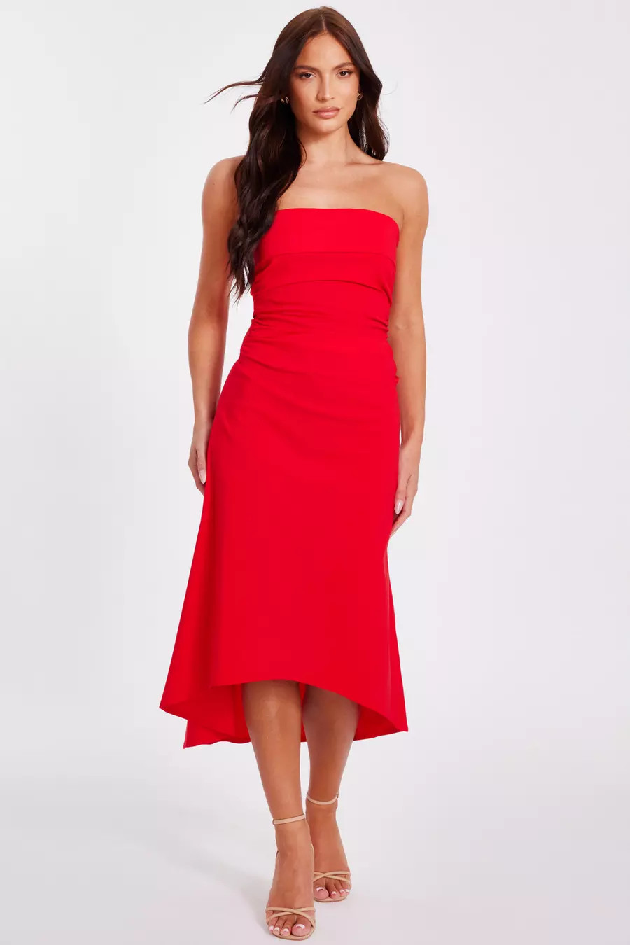 Red Bandeau Midi Dress | Quiz Clothing