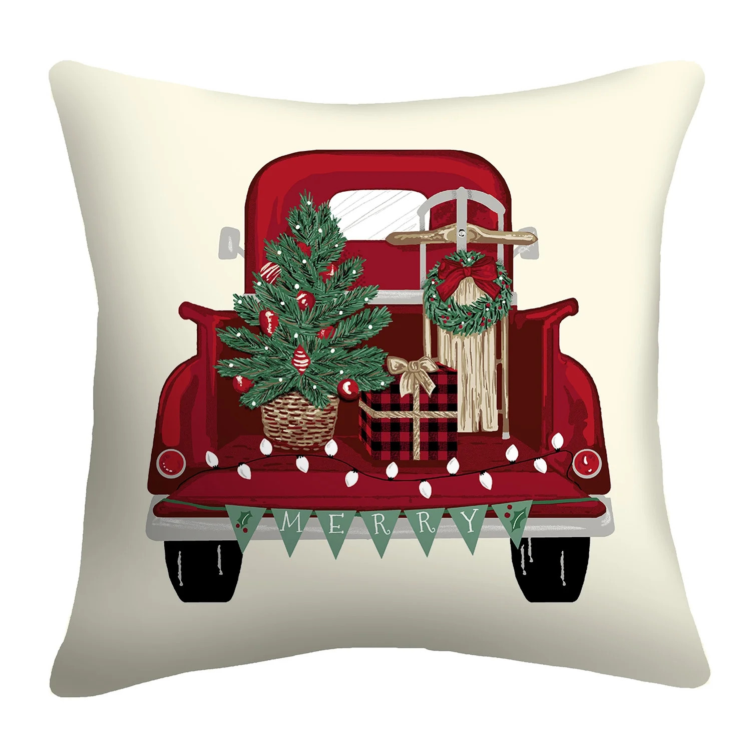 Mainstays 16" x 16" Reversible Holiday Truck Decorative Outdoor Throw Pillow, Multi - Walmart.com | Walmart (US)