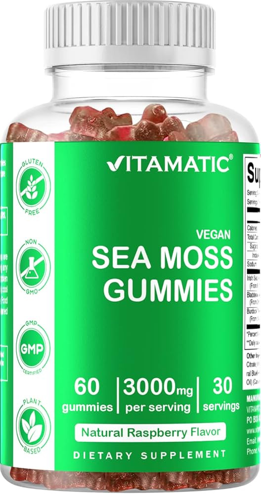 Vitamatic Irish Sea Moss Gummies - 3000 mg - 60 Vegan Gummies - Made with Bladderwrack & Burdock ... | Amazon (US)