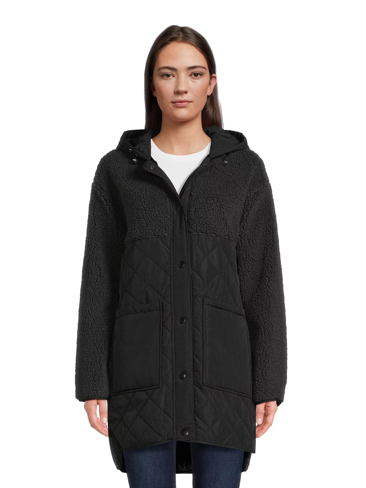 Jason Maxwell Women’s and Women’s Plus Size Mixed Media Jacket with Hood, Sizes S-3X | Walmart (US)