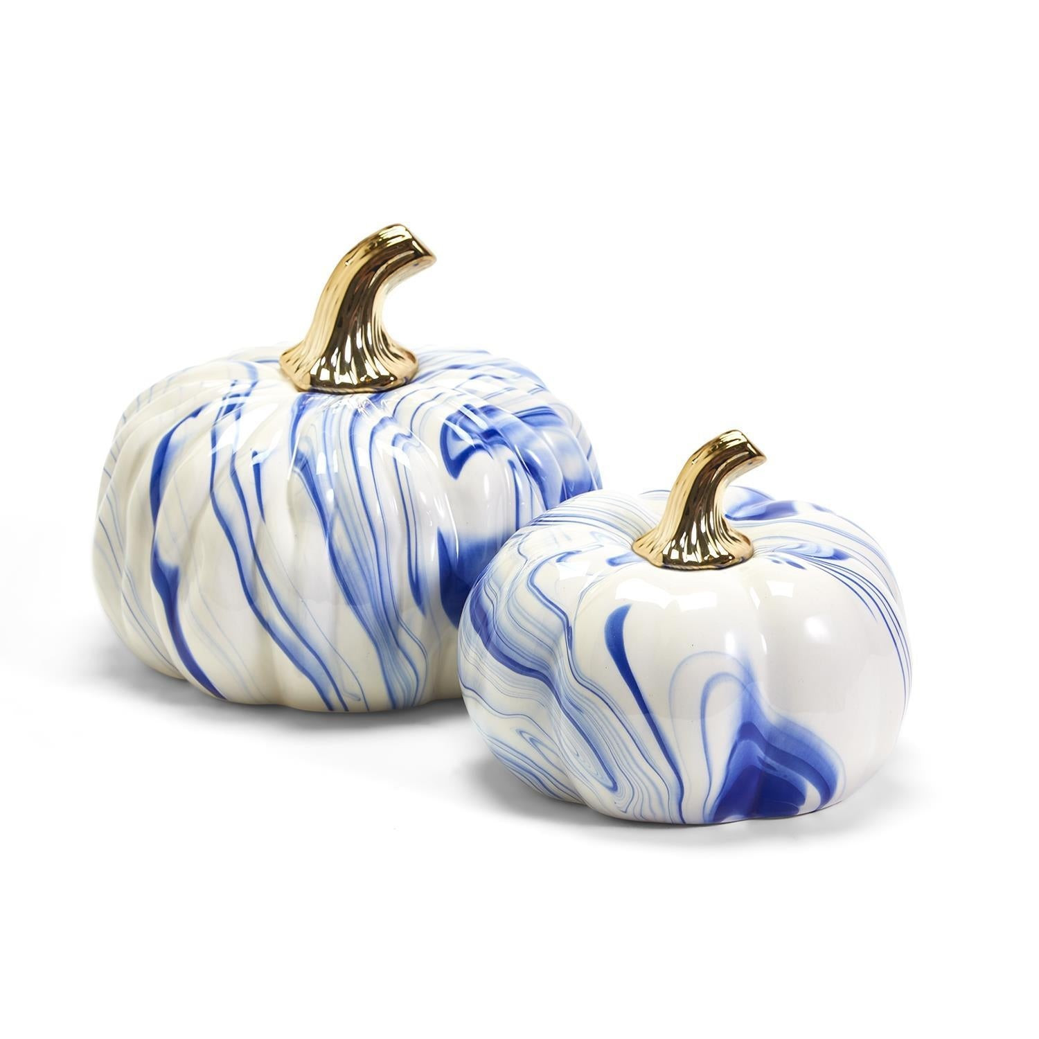 Set of 2 Marbled Blue and White Pumpkins - Dolomite | Palm Beach Collective