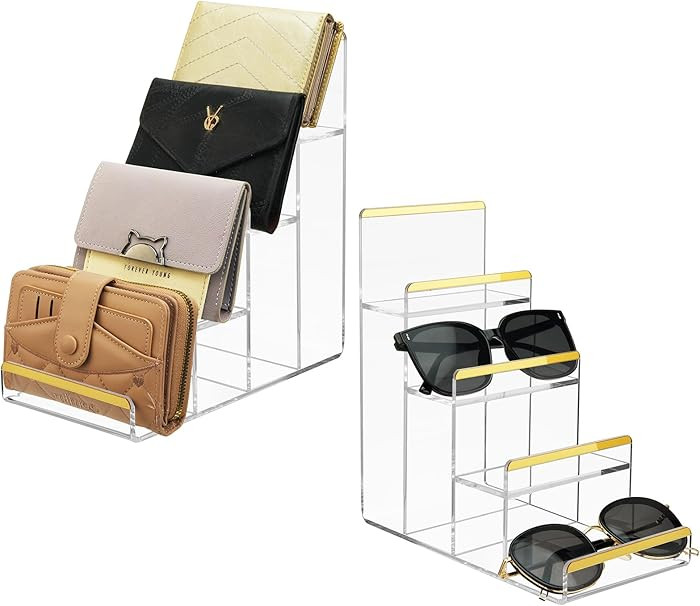 Purse Display Stands, 2 Pack 4-Tier Acrylic Wallet Holder Risers Stand, 2-Inch Spacing Clear Clut... | Amazon (US)