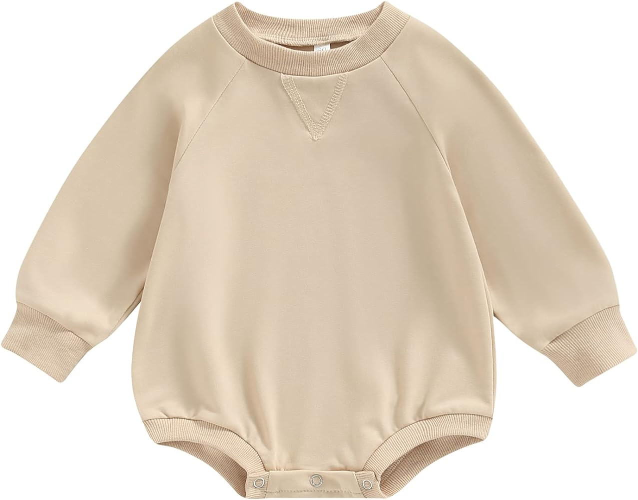 Toddler Baby Boy Girl Bubble Romper Infant Oversized Plain Long Sleeve Crewneck Sweatshirt Bodysu... | Amazon (US)
