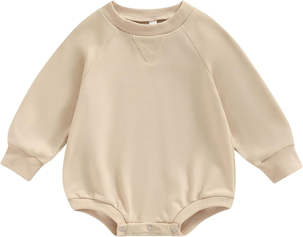 AEEMCEM Baby Boy Girl Solid Sweatshirt Romper Crewneck Pullover Bodysuit Oversized Sweater Romper... | Amazon (US)