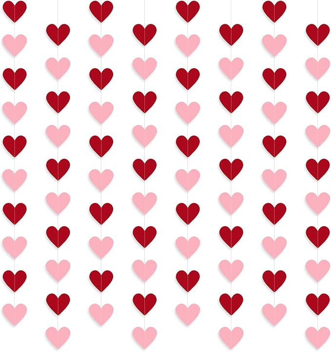 Valentines Day Heart Garland - 8 Pack Red Pink Heart Shaped Hanging Garlands for Valentines Day D... | Amazon (US)