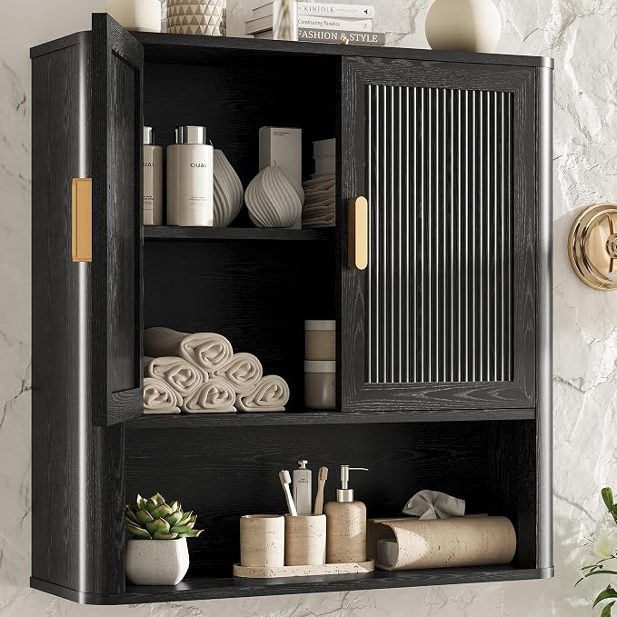 Bathroom Wall Cabinet, Wall-Mounted Medicine Cabinet with Adjustable Wood Shelf & Doors, Floating... | Amazon (US)