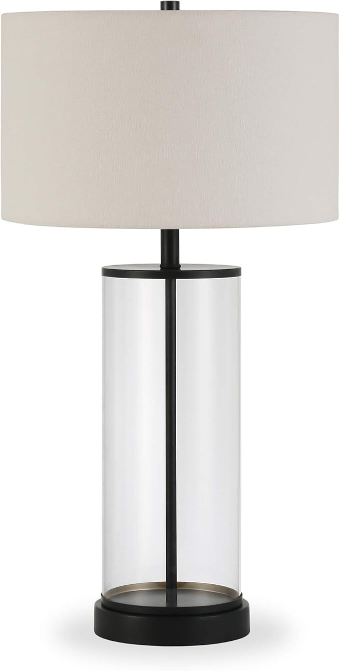 Henn&Hart 28" Tall Table Lamp with Fabric Shade in Blackened Bronze/White, Lamp, Desk Lamp for Ho... | Amazon (US)