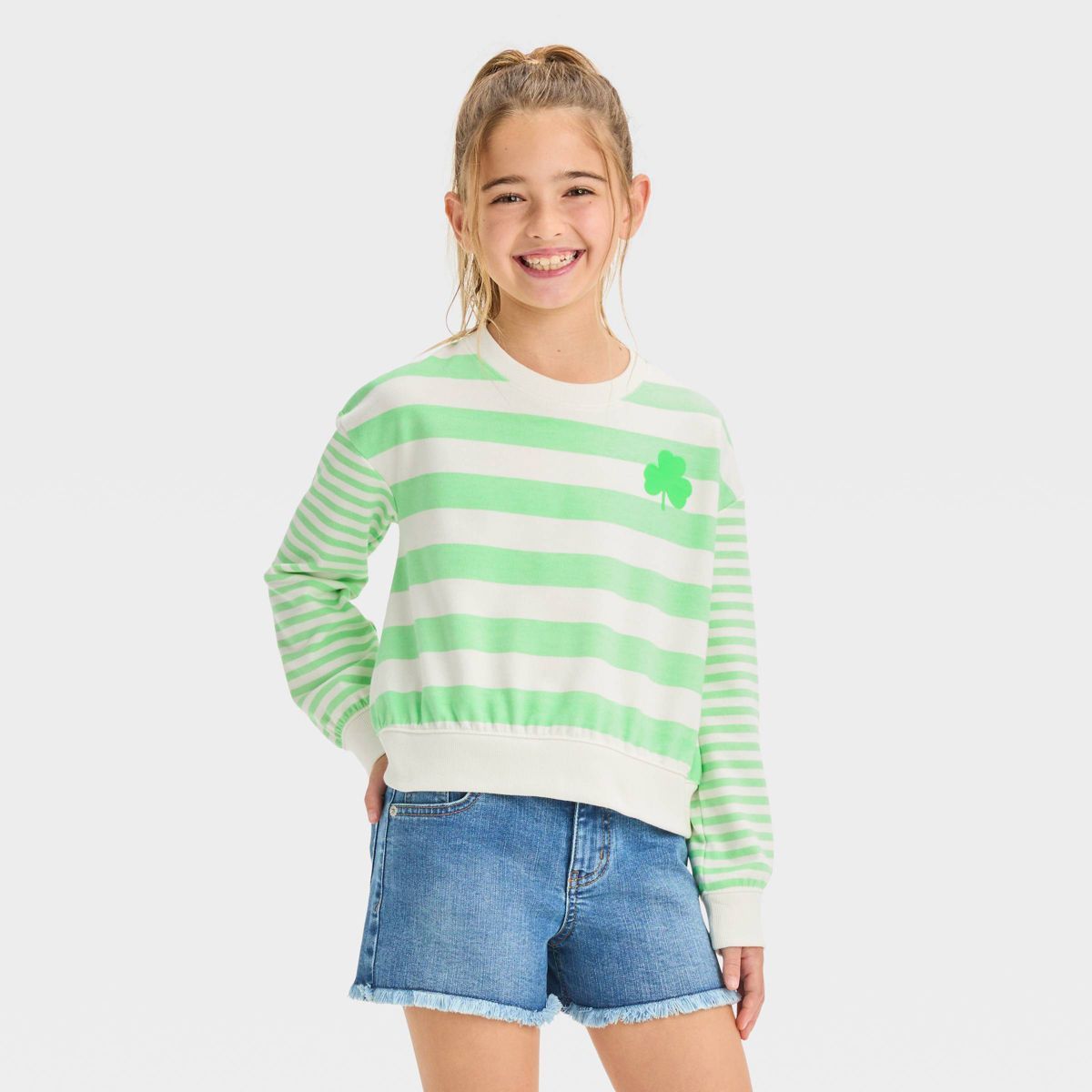 Girls' St. Patrick's Day Striped Pullover Sweatshirt - Cat & Jack™ Green/Cream | Target