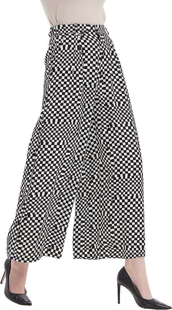 Tronjori Women High Waist Casual Wide Leg Long Palazzo Pants Trousers Regular Size | Amazon (US)