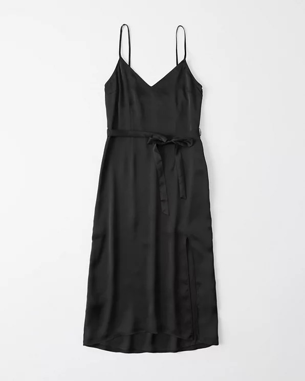 Womens Satin Belted Midi Dress | Womens Dresses & Jumpsuits | Abercrombie.com | Abercrombie & Fitch US & UK