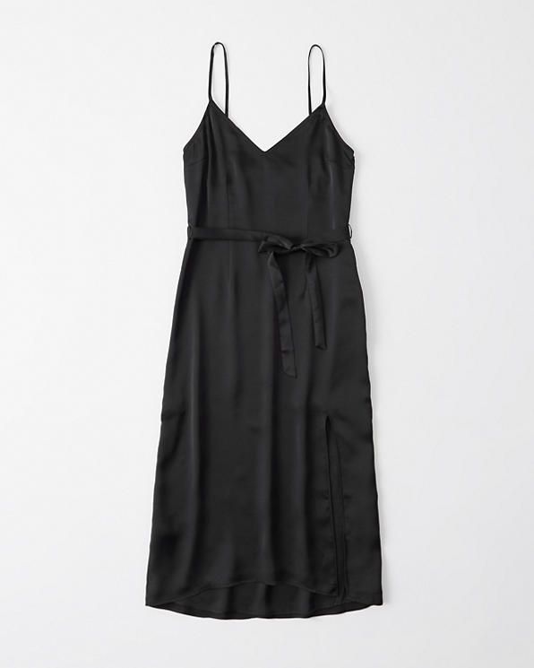 Womens Satin Belted Midi Dress | Womens Dresses & Jumpsuits | Abercrombie.com | Abercrombie & Fitch US & UK