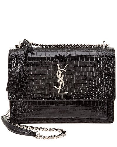 Saint Laurent Sunset Medium Croc-Embossed Leather Shoulder Bag | Gilt