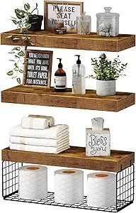 QEEIG Bathroom Shelves Over Toilet Wall Mounted Floating Shelves Farmhouse Shelf Toilet Paper Hol... | Amazon (US)