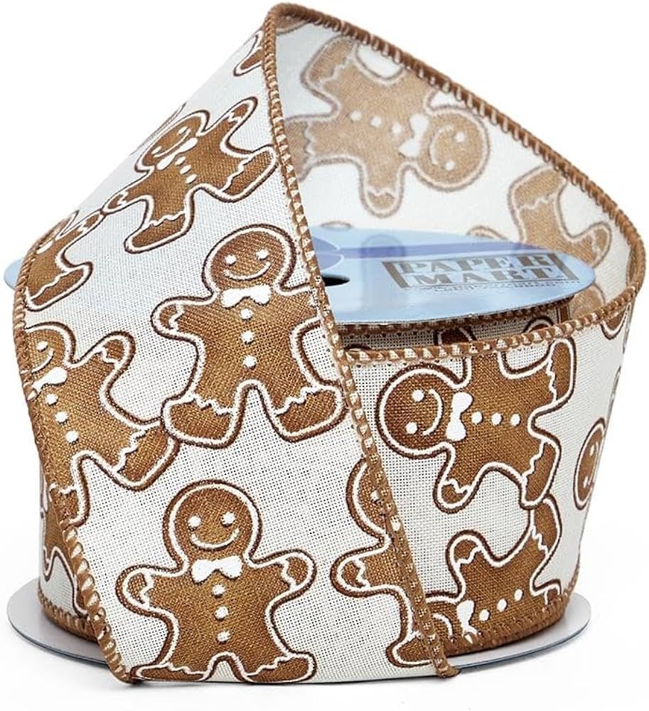 2 1/2 X 10 Yards Gingerbread Print On Wired Ribbon,Gingerbread Men, Multi, Roll 1 Christmas | Amazon (US)