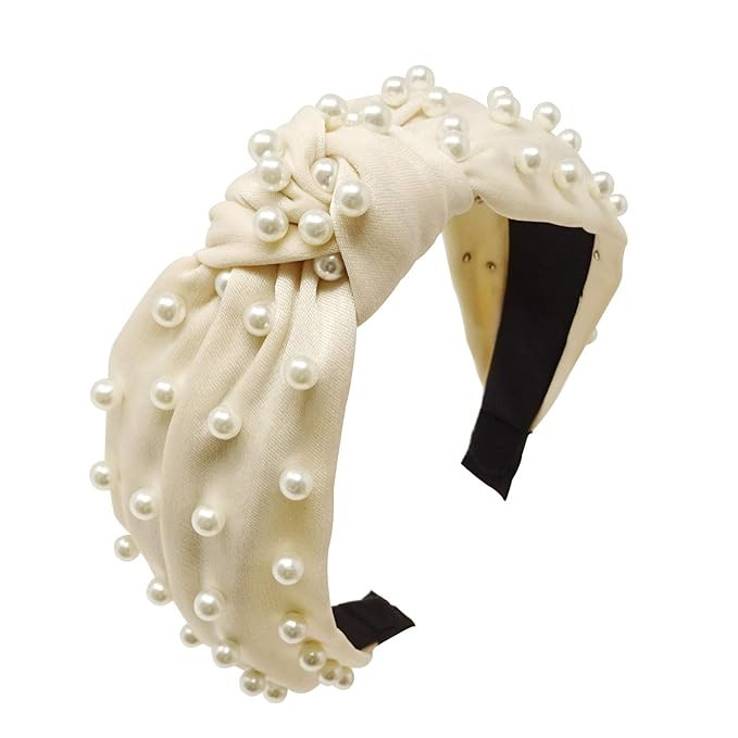 yueton Women Faux Pearl Headbands Twisted Cross Knot Velvet Headbands Elegant Bling Hair Band Hai... | Amazon (US)