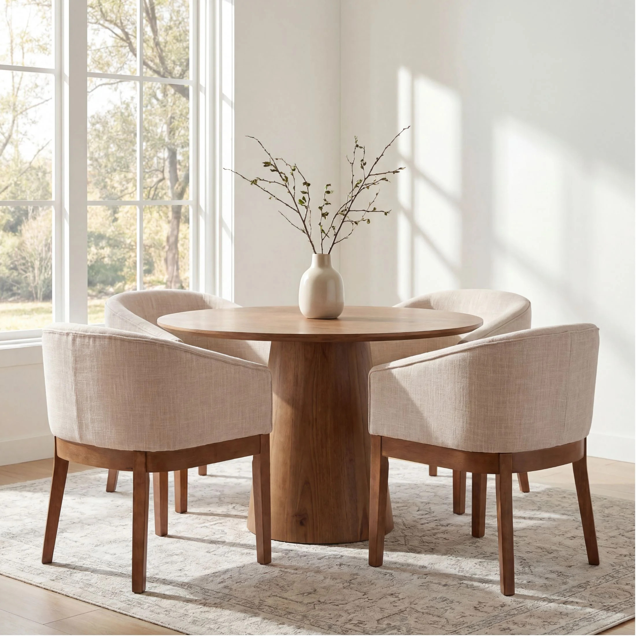 Guyou Modern Upholstered Dining Chairs Set of 6, Farmhouse Linen Kitchen & Dining Room Chairs with Armrests, 18" W Wooden Barrel Accent Chair Armchair for Dining Room Living Room Bedroom, Beige | Walmart (US)