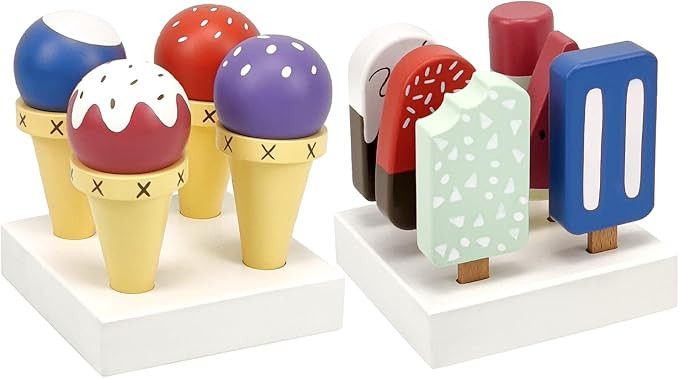12 Pieces Ice Cream Toy Set with Wooden Popsicle Ice Cream Bar Pretend Play Food Accessories for ... | Amazon (US)