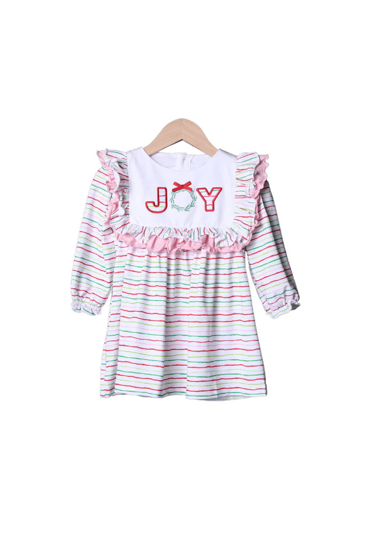 Applique JOY Striped Ruffle Dress | The Smocked Flamingo