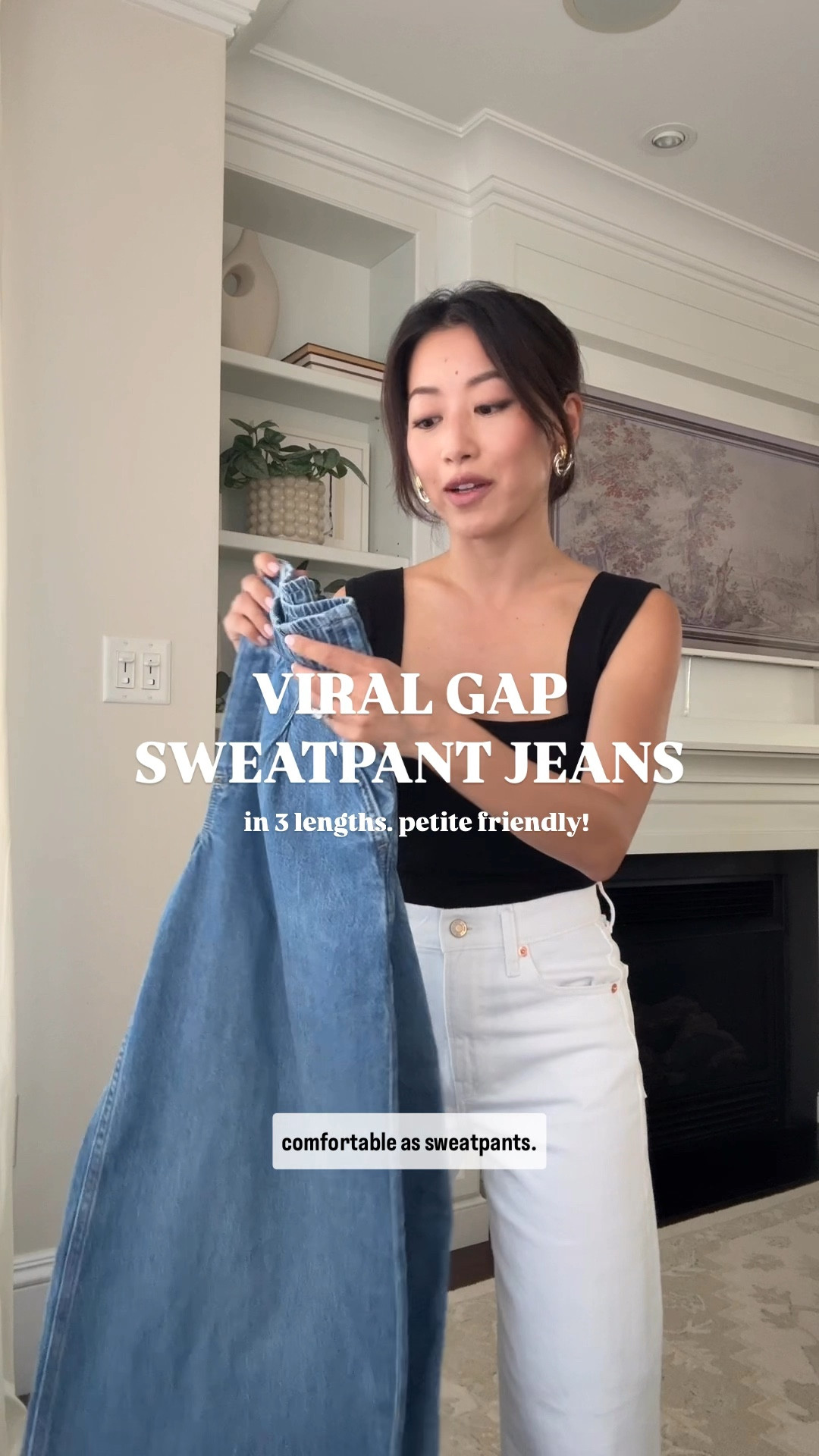 If your size is sold out, check the similar pull on pair I linked under similar - also tried those on and very cute, looser fit. Love their lower cut wireless bra too 

Intro:
• Gap High Rise Stride Wide-Leg Ankle Jeans 24 Regular - these are also amazing. I’m petite and regular sizing fits perfectly as full length on me with flats.

Look 1:
• Gap Pull on style jeans Xs petite fits big on me (I tightened the drawstring waist). 14” across the stretch waistband, 28” inseam. 

• Amazon thong sandals with low kitten heel 5.5 

• reformation black tank Xs -longtime staple worn with nippies bra 
 
• Polene beri bag (not linkable)

Look 2:
• Gap mid rise baggy jeans Xs petite- the petite runs shorter than the other style , I am 5 feet tall and it works with flats and sneakers, a little short with heels 

• Gap white rib tank Xs petite 

• Amazon sandals again 5.5 

• Heaven mayhem mini knot mixed metal earrings - super lightweight , my everyday earrings 

Gap viral jeans, petite style, casual everyday looks, easy mom outfits

#LTKFindsUnder100 #LTKPetite #LTKSeasonal