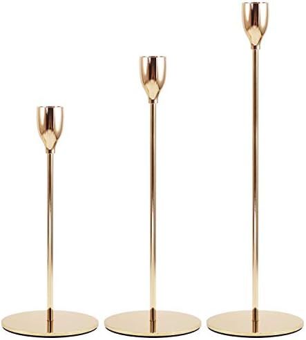 Earnest Living Candle Holders for Taper Candles Rose Gold Set of 3, Decorative Candlestick Holder fo | Amazon (US)