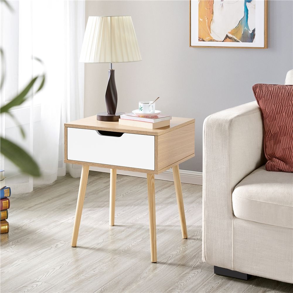 Wood Light Walnut Bedside Table End Sofa Table with Storage Drawer Living Room Bedroom Furniture ... | Walmart (US)