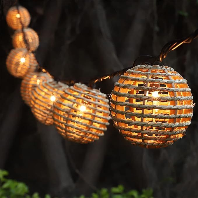 Decorative Lantern String Lights, 10 Mini Bulbs with Seagrass Rattan Wire Ball Style, UL Listed C... | Amazon (US)